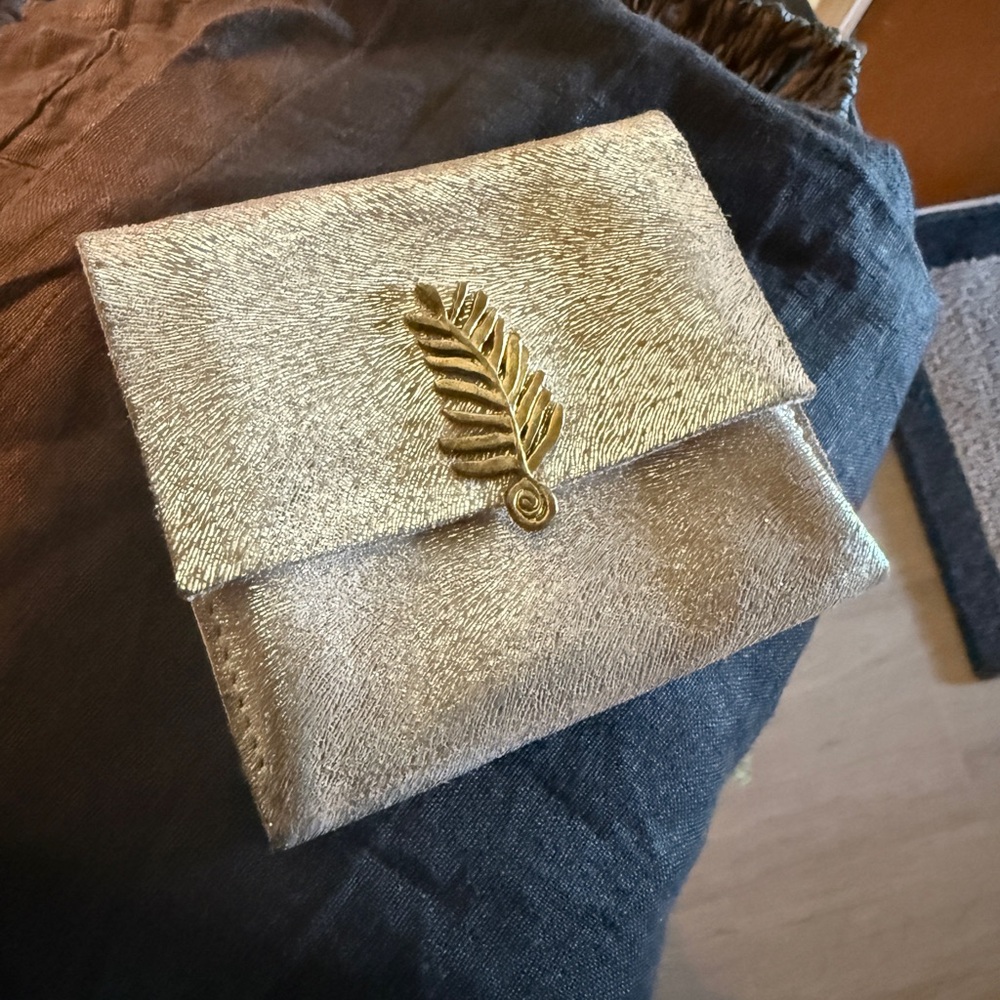 Gold Clutch wallet with Leaf Accent